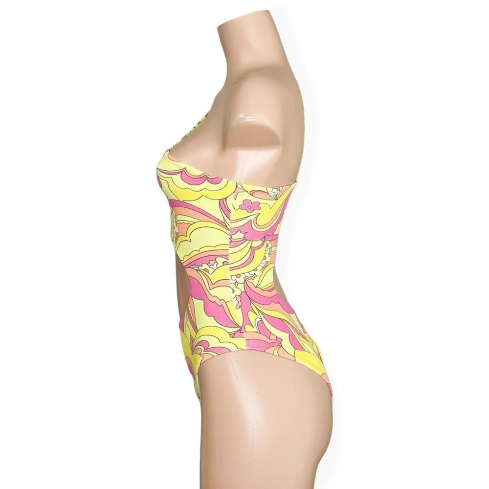 NEW FRANKIES BIKINIS Makie Terry One Piece Swim, Peace Terry, XS